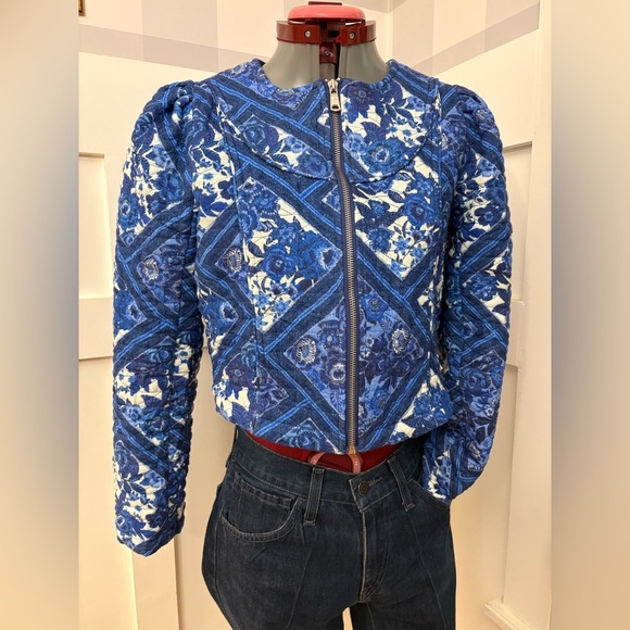 7 For All Mankind Blue Patterned Quilted Jacket Size Small - Picture 6 of 7